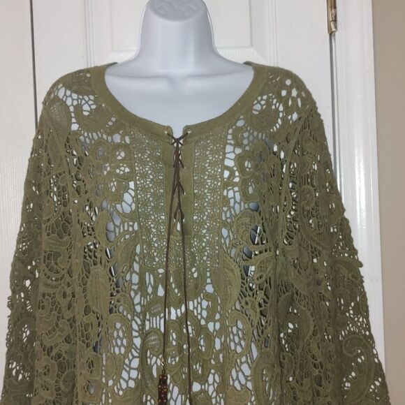 Ruff Hewn Army Green Lace Top With Beaded Tassels Sz - Picture 3 of 7